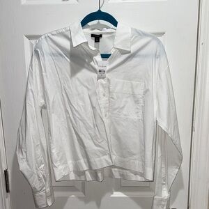 Ann Taylor Cropped White Button-Up Shirt